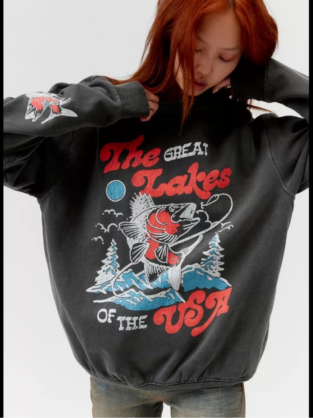 Urban Outfitters Great Lakes Graphic Sweatshirt Oversized Washed Crewneck